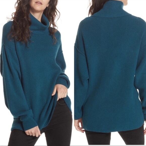 Free People Softly Structured Turtleneck Sweater Tunic in Turquoise size small - Picture 16 of 16